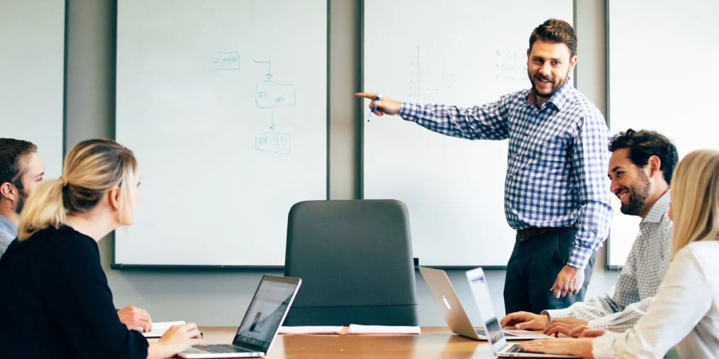 Group of professionals discussing business strategy