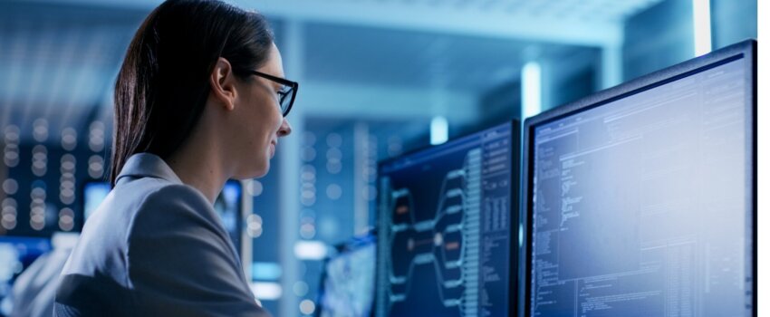 closeup shot of female IT engineer working in monitoring room