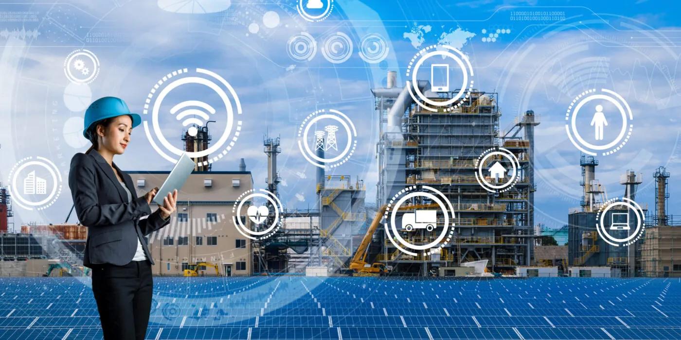 factory background with a worker
