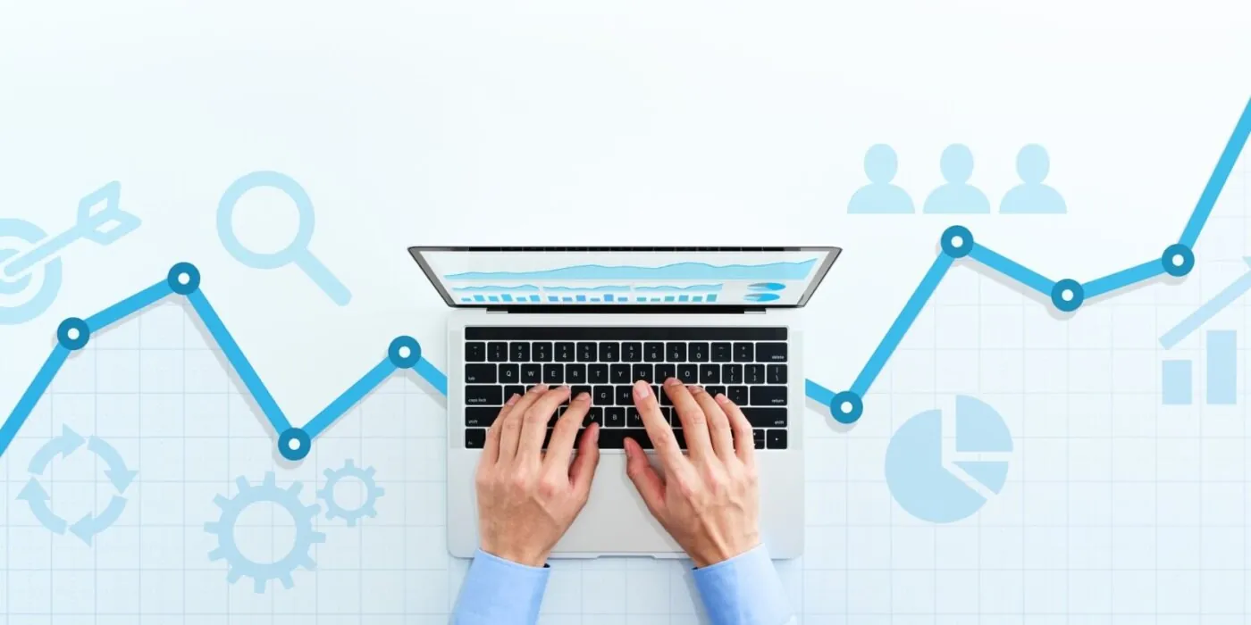 Overhead shot of person typing on computer