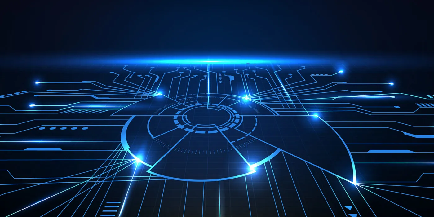 Glowing blue lines on a dark background
