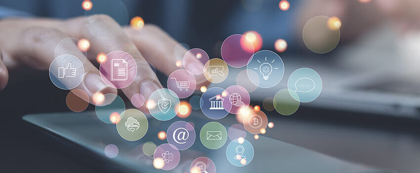 header image of a person using their phone with several icons floating above it to indicate omnichannel presence.