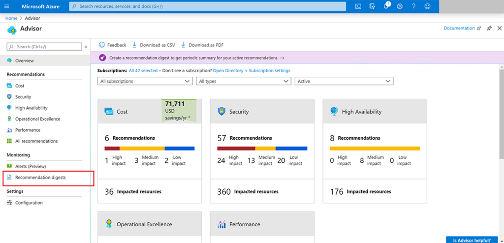 Azure Recommendation Digest offers best practices based on your Azure usage.