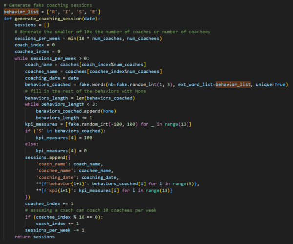 Coaching Data code example - creating code to adjust for frequency