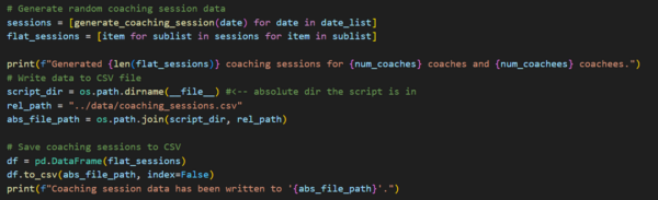 Coaching Data code example - exporting data to a csv