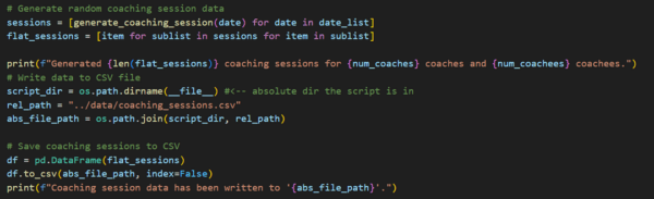 Coaching Data code example - exporting data to a csv