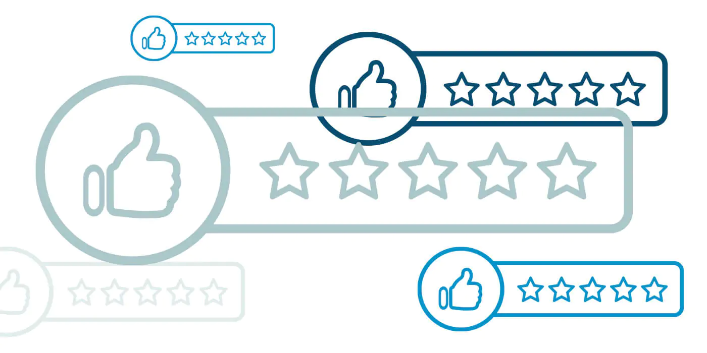 Icons showing 5-star client satisfaction or CSAT